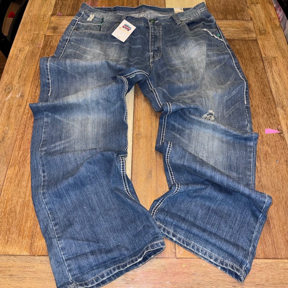 Parish Nation Jeans Mens 40 Blue Good Y2K Baggy Streetwear Embroidered Denim